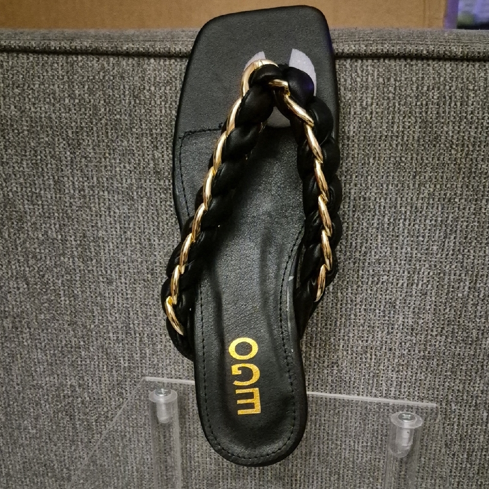 Miu Miu Black and Gold Braided Sandals